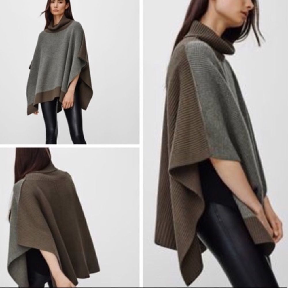 ARITZIA Wilfred Free Welsh Poncho Sweater-CREAM/GREY